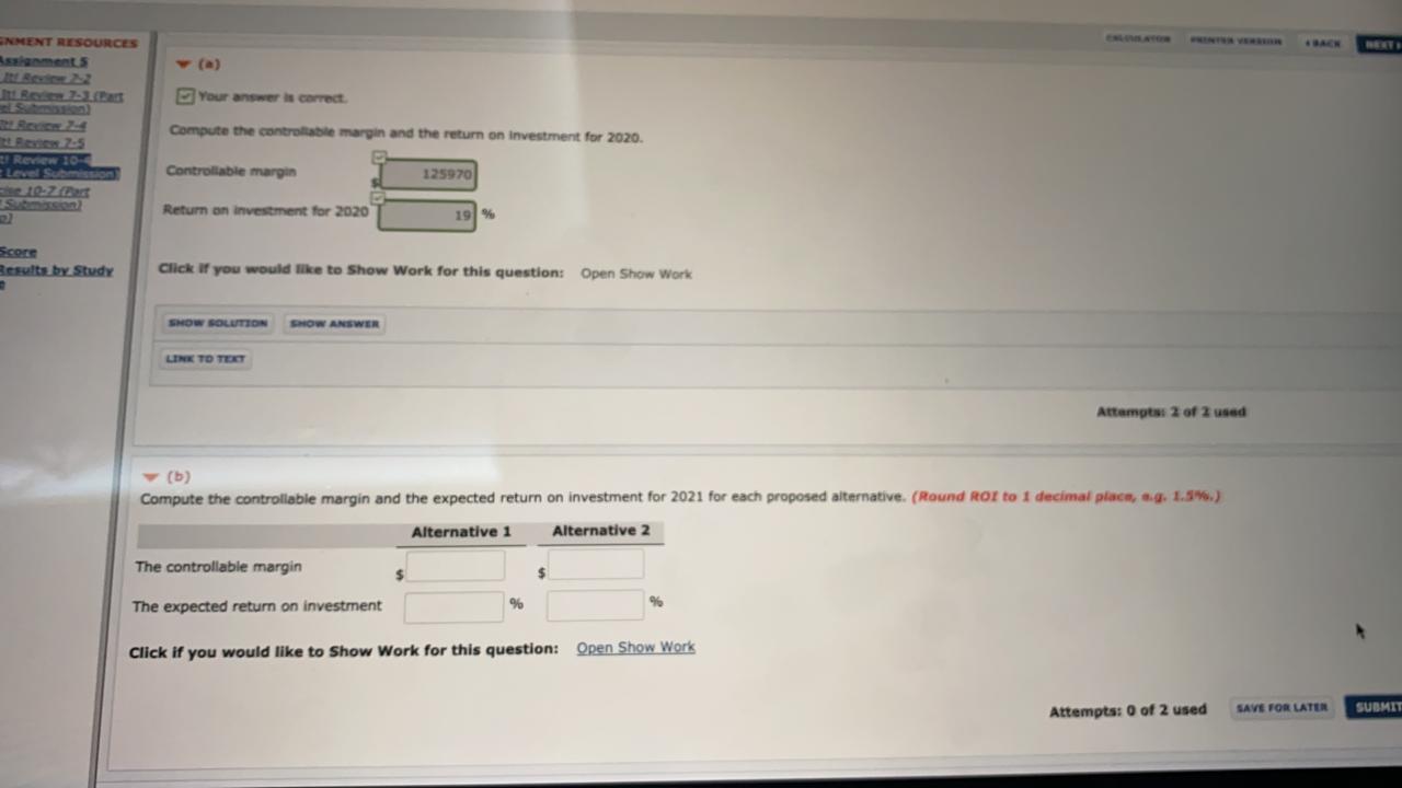 service division of Raney Industries reported the following results for 2020. SIGNMENT