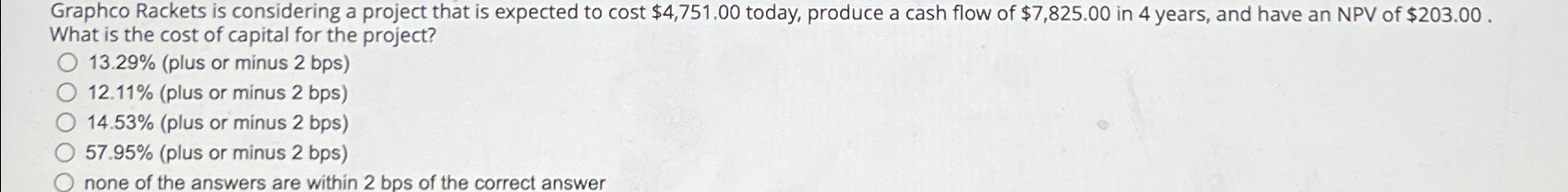  Graphco Rackets is considering a project that is expected to cost