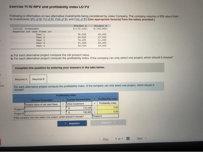 being considered by Jolee Company. The company requires a 10% return from