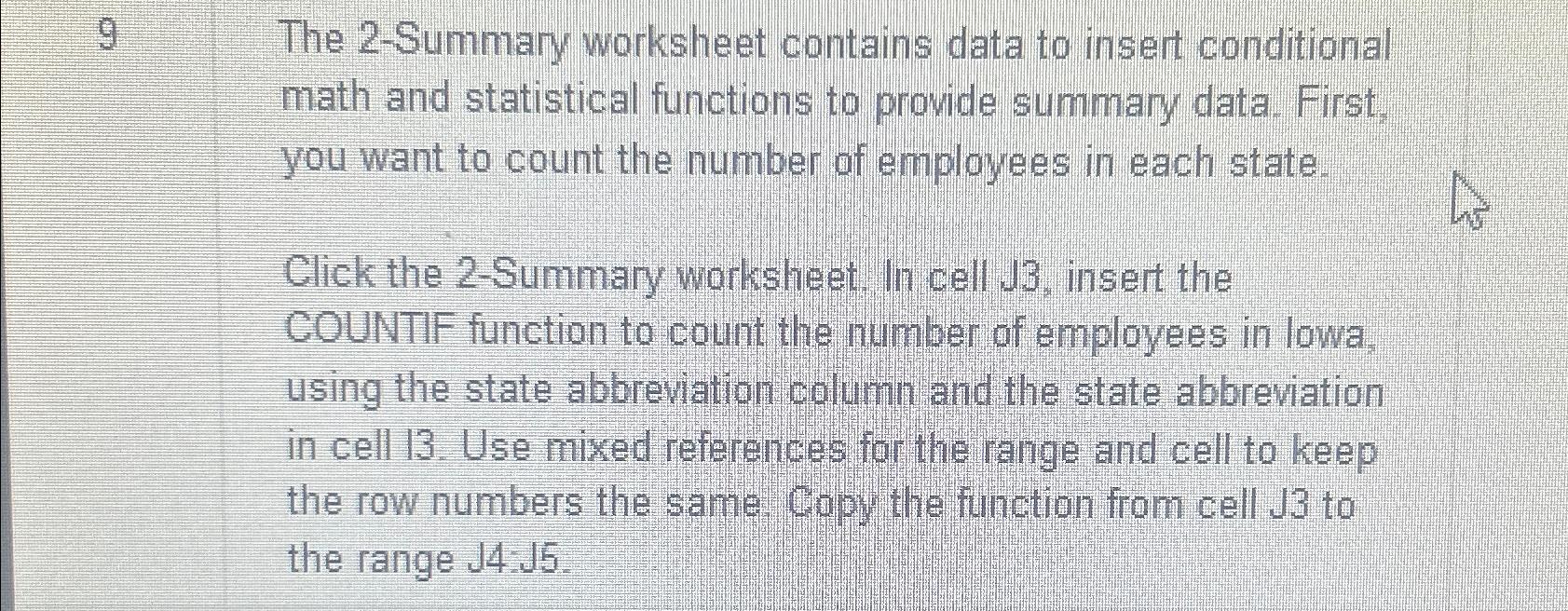  9 The 2-Summary worksheet contains data to insert conditional math and