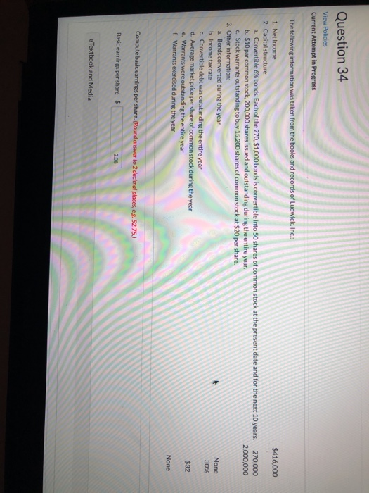  Question 34 View Policies Current Attempt in Progress The following information