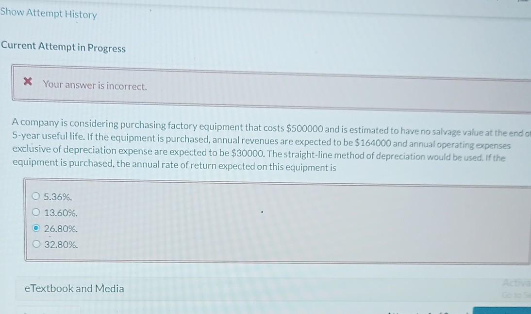  Current Attempt in Progress \& Your answer is incorrect. A company