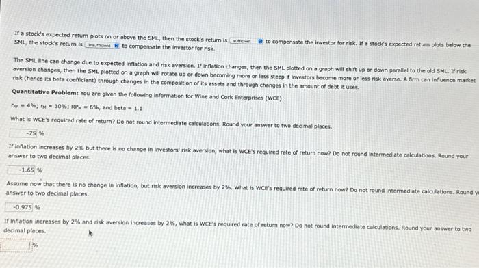  If a stock's expected return plots on or above the SML,