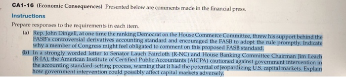  CA1-16 (Economic Consequences) Presented below are comments made in the financial