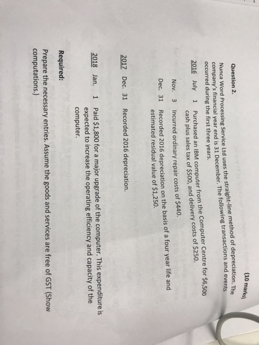 (10 marks) Question 2. Word Processing Service Ltd uses the straight-line