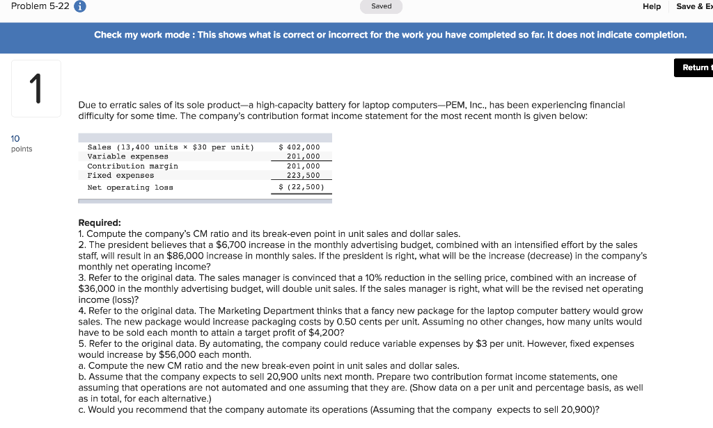  Problem 5-22i) Save & E Saved Help Check my work mode