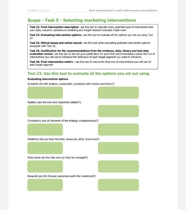 target segment Intervention matrie these Scope - Task 5 - Selecting marketing