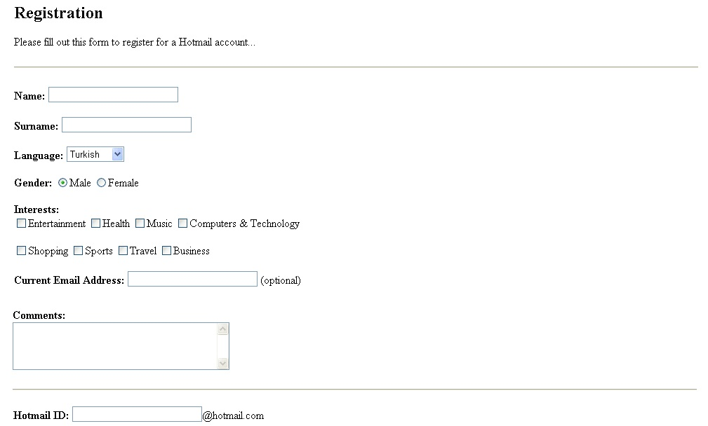 Web Programming LAB 3 - FORMS Registration Please fill out this form