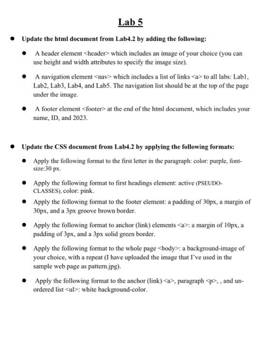  pictures: - Update the html document from Lab4.2 by adding the