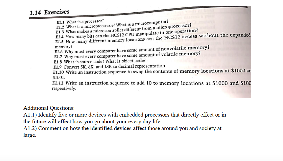 microprocessor 1,14 Exercises E1.1 What is a processor? El.2 What is a