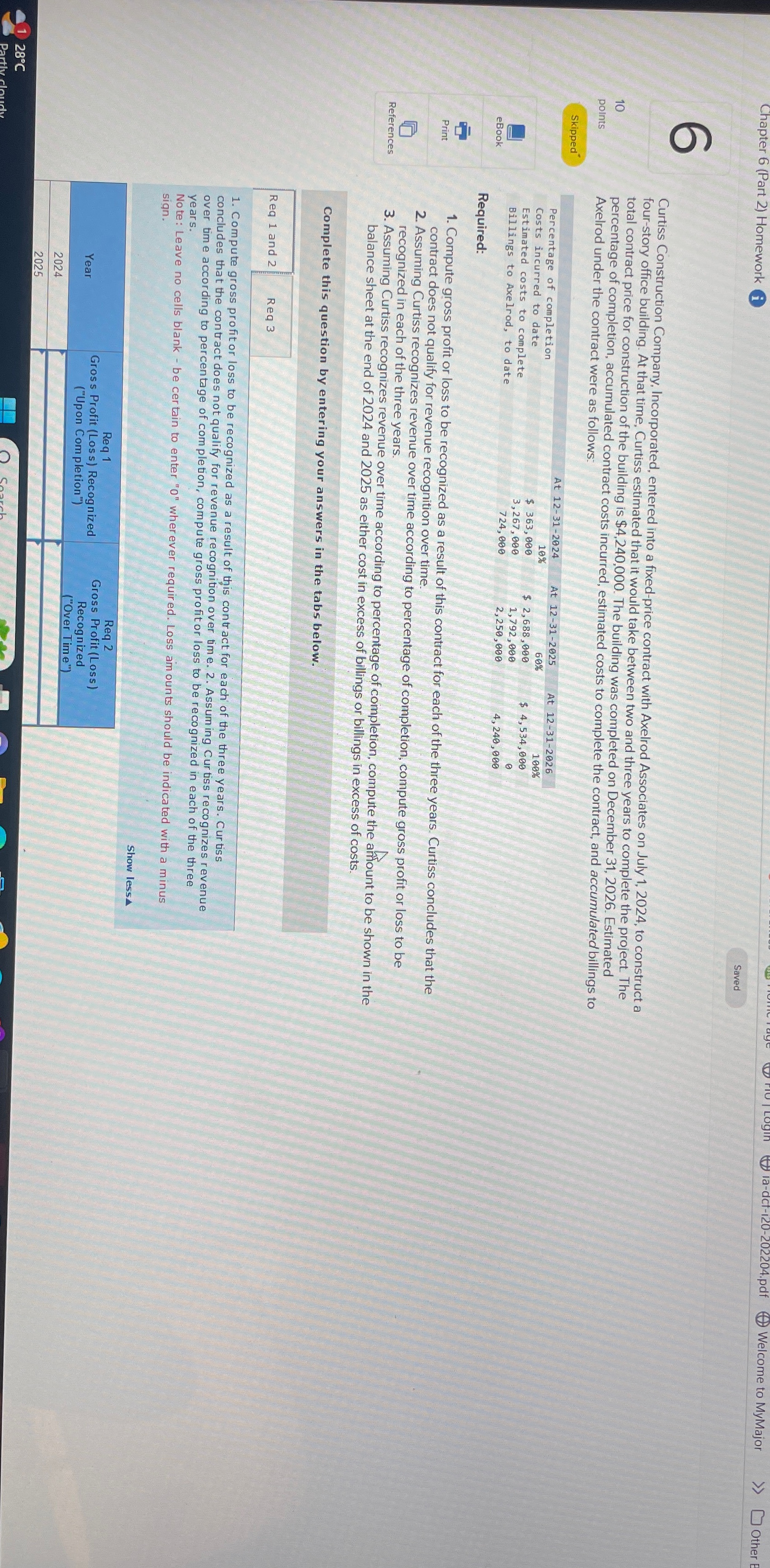  Chapter 6(Part 2) Homework i Saved 6 10 Curtiss Construction Company,