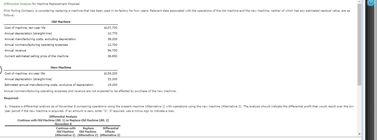 Differential Analysis for Machine Replacement Proposal Flint Tooling Company is considering