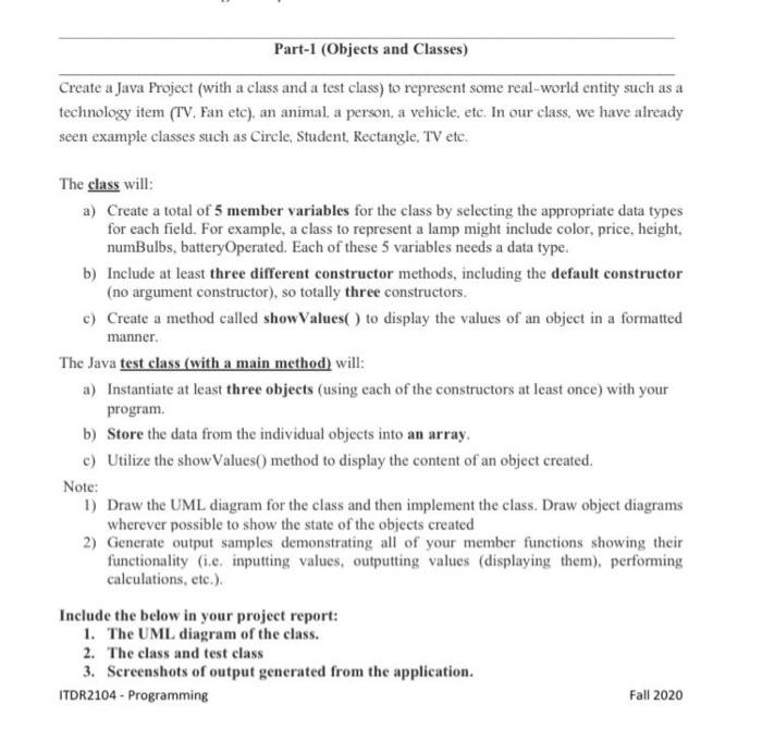  Part-1 (Objects and Classes) Create a Java Project (with a class