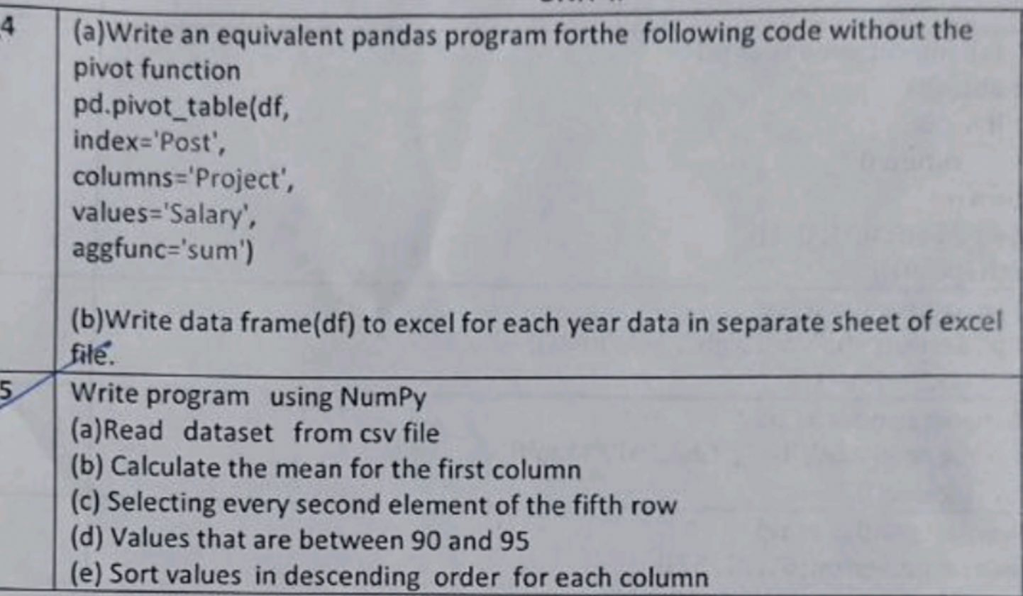  solve both questions using pandas and numpy 