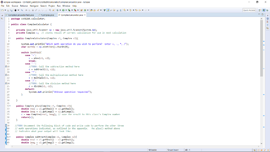 TODOs in both Complex and ComplexCalculator but I need help with doing