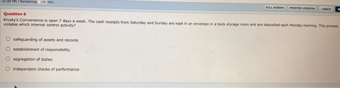  Remaining: 136 min FULL SCREEN PRINTER VERSION LACK Question 6 Krusty's