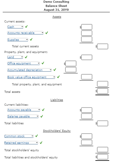 assets: Cash Accounts receivable Supplies Total current assets Property, plant, and equipment: