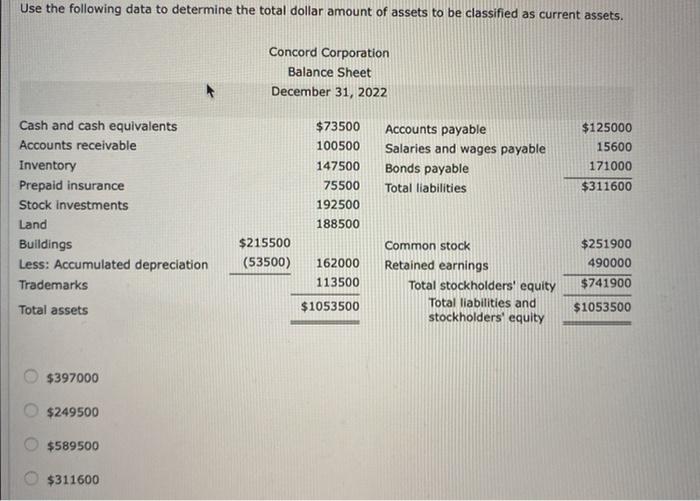  Use the following data to determine the total dollar amount of