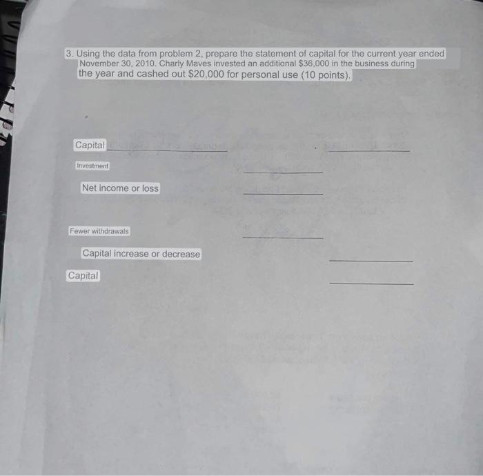  3. Using the data from problem 2, prepare the statement of