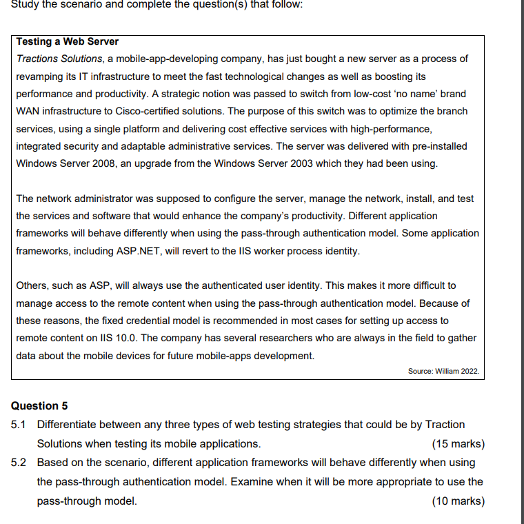  Testing a Web Server Tractions Solutions, a mobile-app-developing company, has just