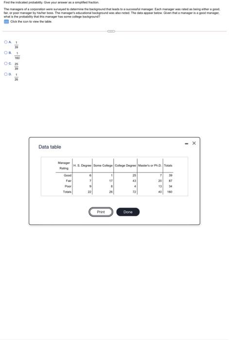 Find the indicated probability. Give your answer as a simplified fraction.