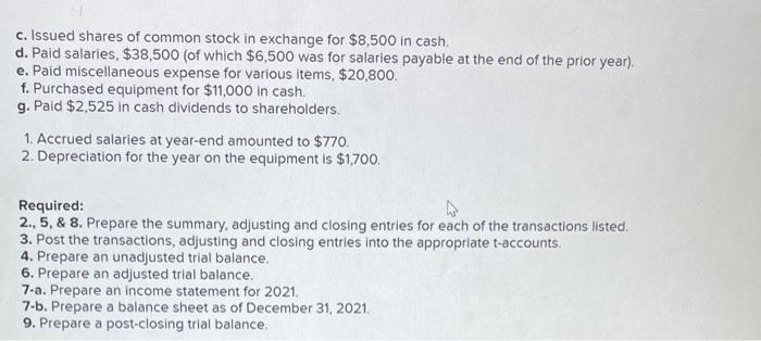 is a summary of the transactions for the year: a. Service revenue,