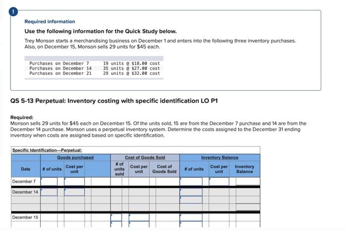  Required information Use the following information for the Quick Study below.