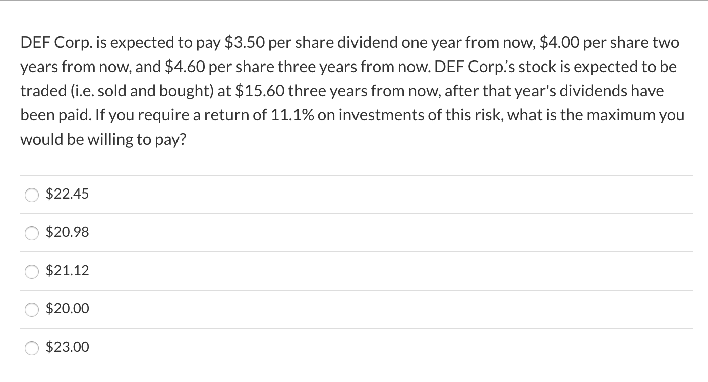 DEF Corp. is expected to pay $3.50 per share dividend one