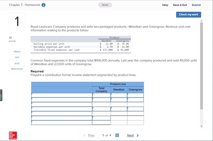  Chapter 7-Homework Saved Help Save & Exit Submit Check my work