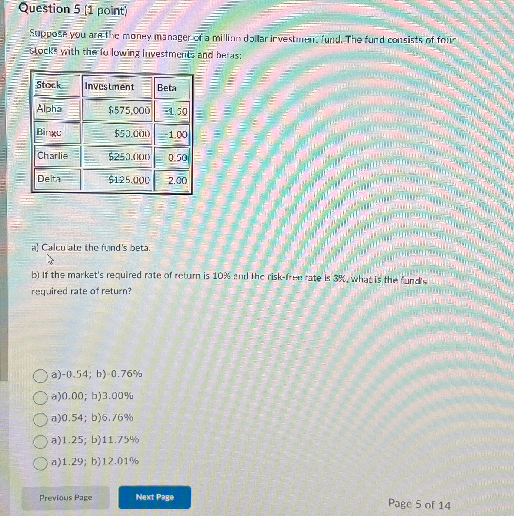  Question 5(1 point) Suppose you are the money manager of a