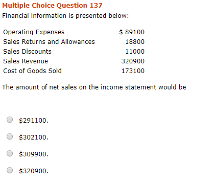 Financial information is presented below: Multiple Choice Question 137 Financial information is