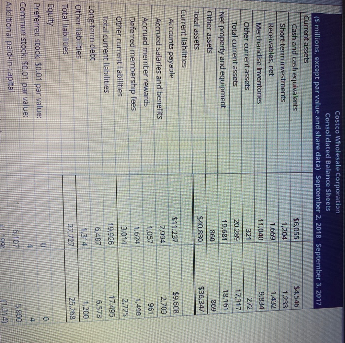 of Profitability Balance sheets and income statements for Costco Wholesale Corporation follow.