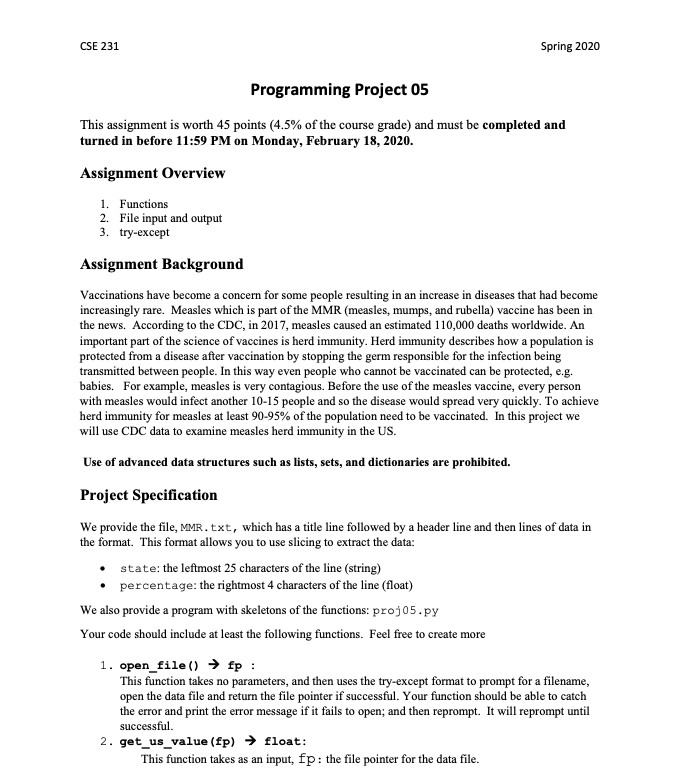 CSE 231 Project 5, PLEASE HELP, struggling with programming this project, must