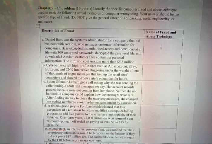  Chapter 9 - 1" problem (10 points) Identify the specific computer
