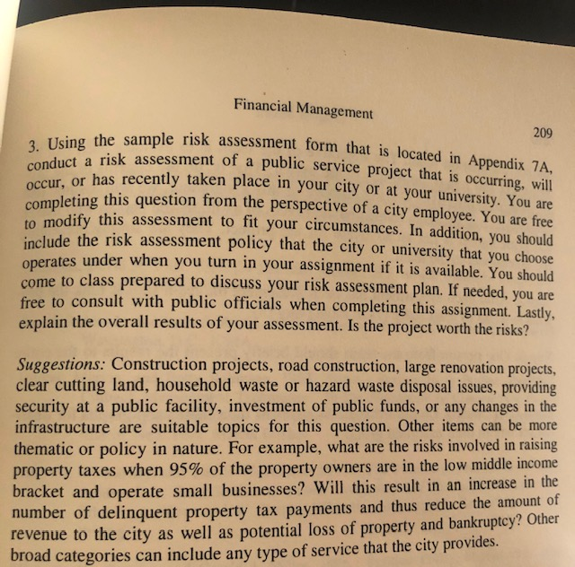 3. Using the sample risk assessment form that is located in