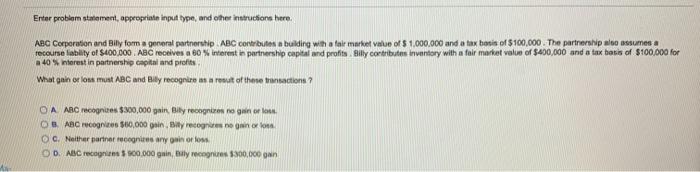  Ertar problem statement, appropriate input type, and other instructions here. ABC