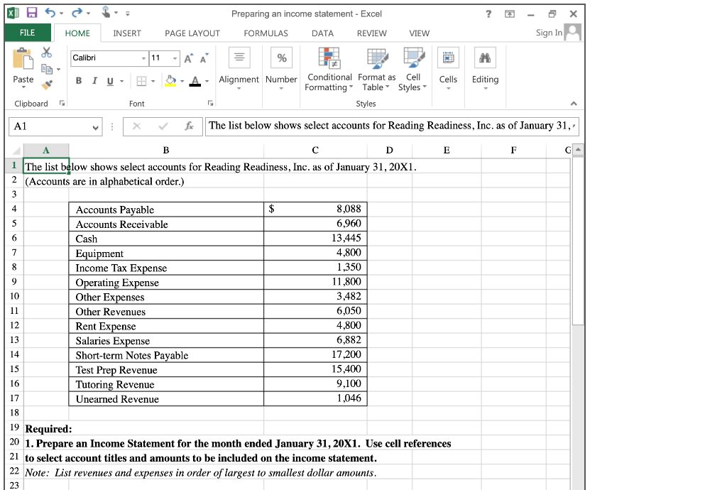 XD H5 Preparing an income statement - Excel ? 5 FILE