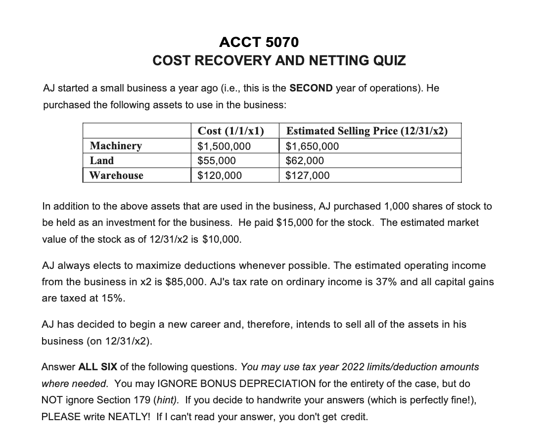 Please show your work! AJ started a small business a year