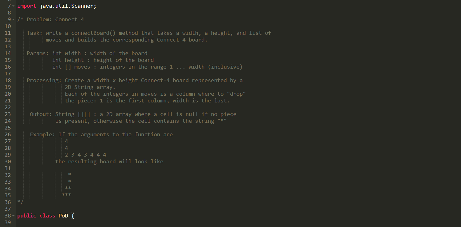 connectBoard() method that takes a width, a height and a list of