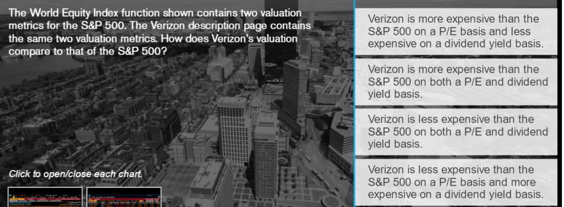  The World Equity Index function shown contains two valuation metrics for
