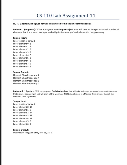  CS 110 Lab Assignment 11 NOTE: S points will be given