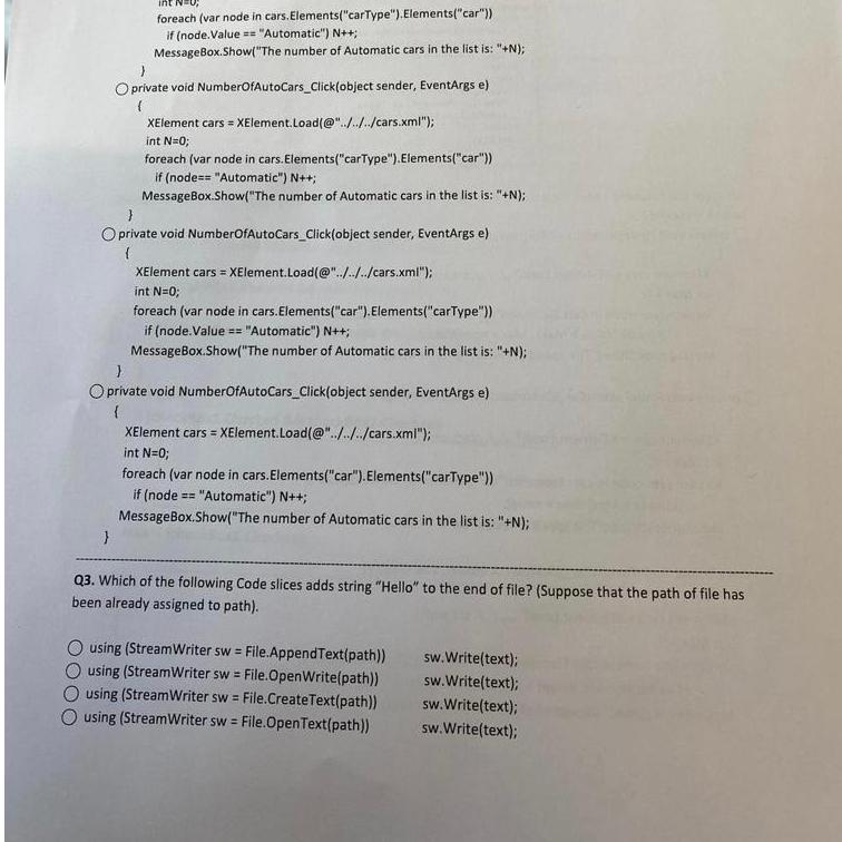  foreach (var node in cars. Elements("carType"). Elements("car")) if (node. Value ==