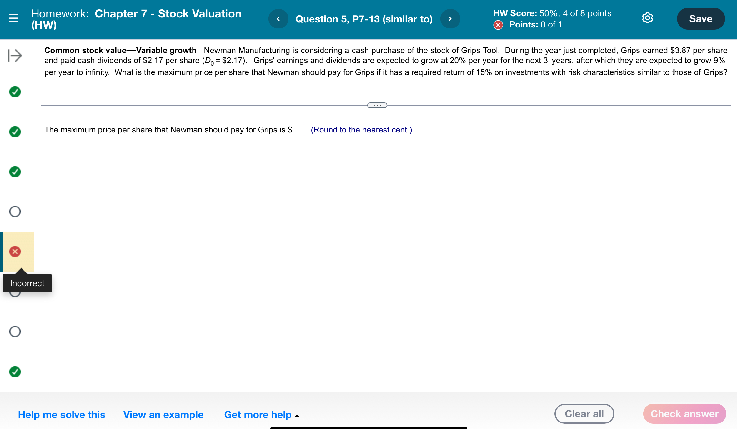  Homework: Chapter 7- Stock Valuation (HW) Question 5, P7-13(similar to) HW