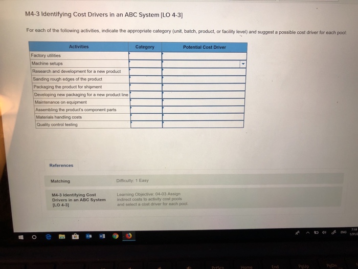  M4-3 Identifying Cost Drivers in an ABC System [Lo 4-3] For