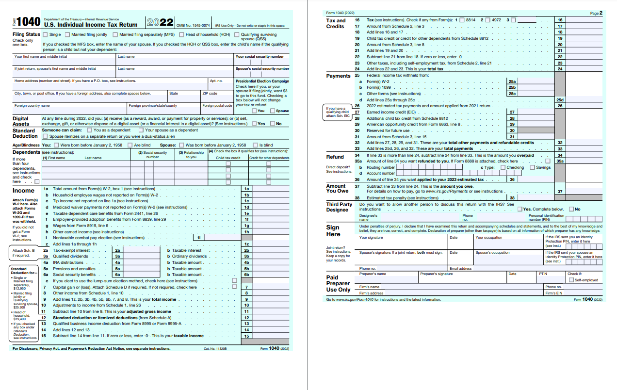 Prepare a 20221040 form for John and Jane Doe. They have
