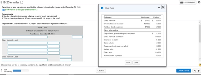 please show your work E18-20 (similar to) Question Help- Davis Corp a
