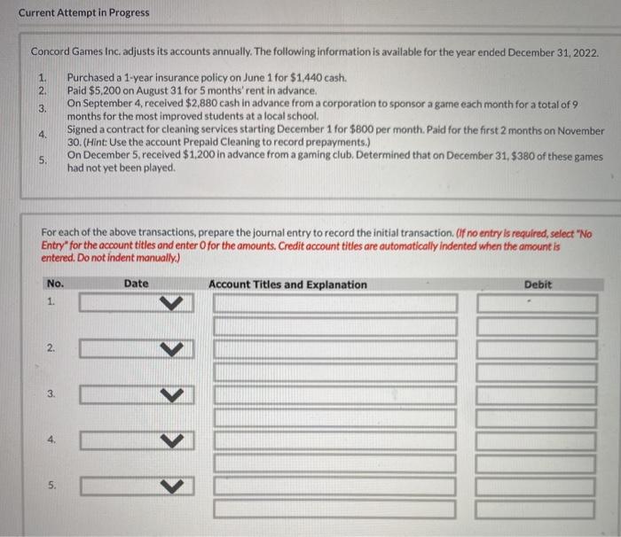  Current Attempt in Progress 1. 2. Concord Games Inc adjusts its