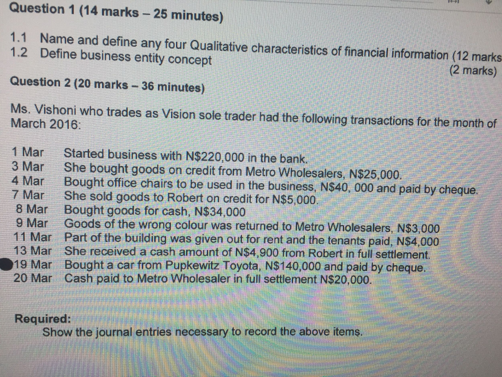 Question 2 Question 1 (14 marks - 25 minutes) 1.1 Name and