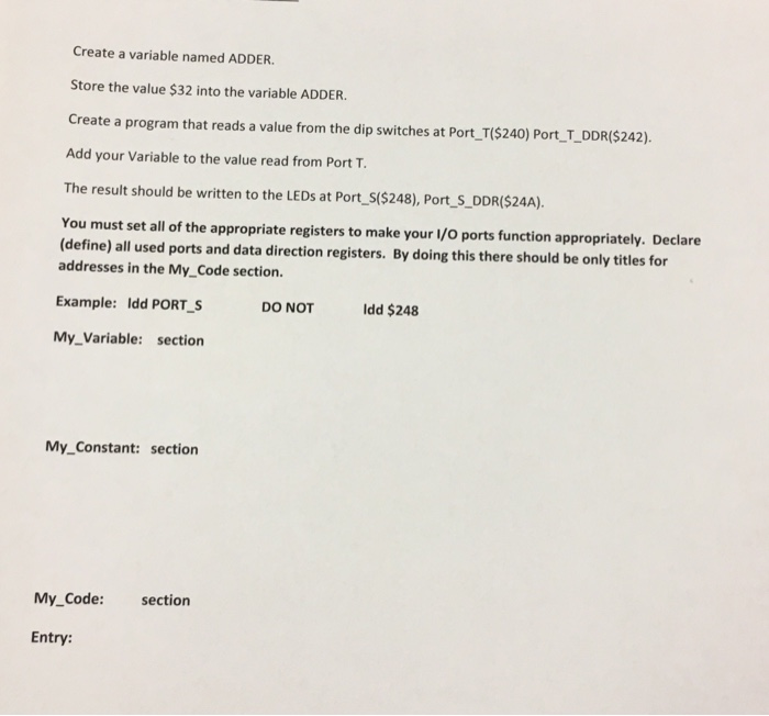 write code please! Create a variable named ADDER. Store the value $32