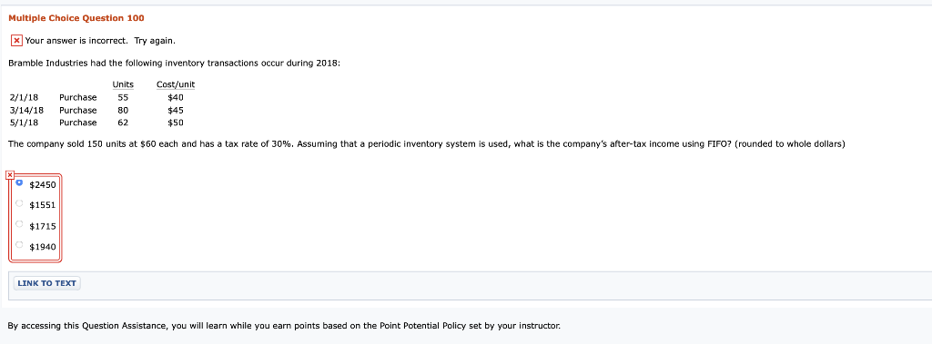  Multiple Choice Question 100 Your answer is incorrect. Try again. Bramble